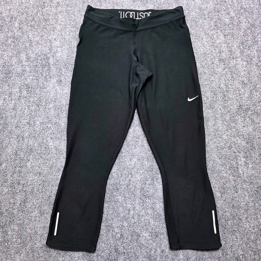 Nike Dri-FIT Cropped Running Leggings Women's Medium Black Back Zipper Pocket